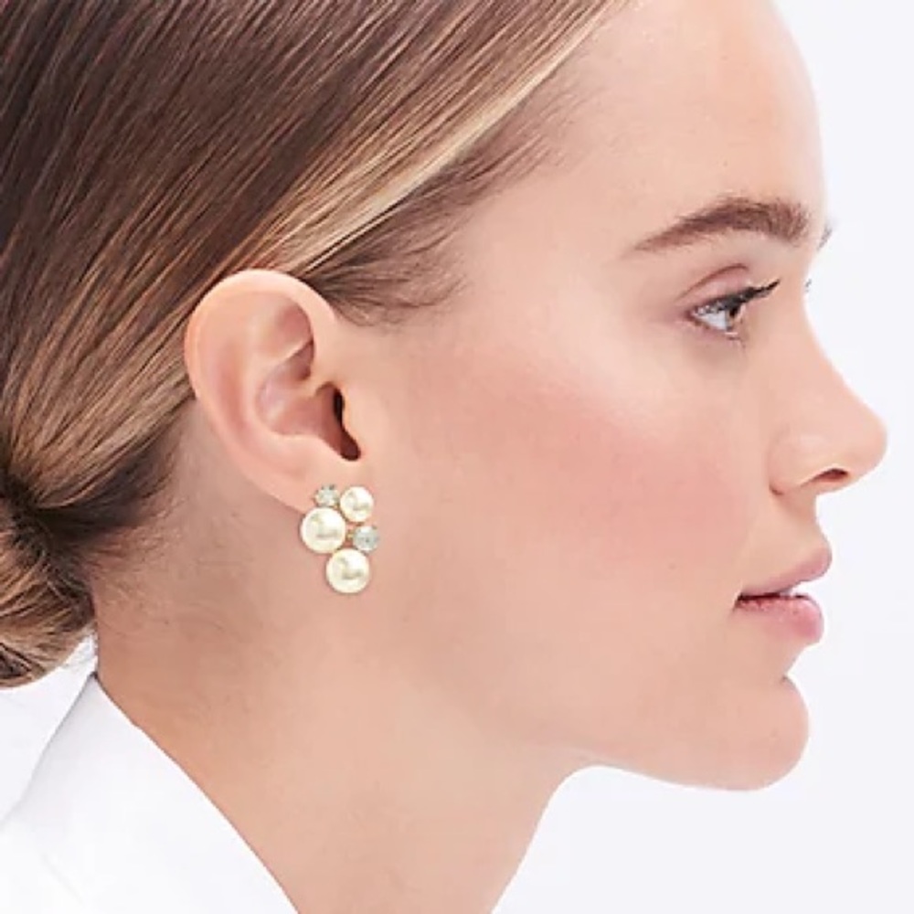 NWT J Crew Factory Pearl Diamond Cluster Earring - Picture 4 of 5